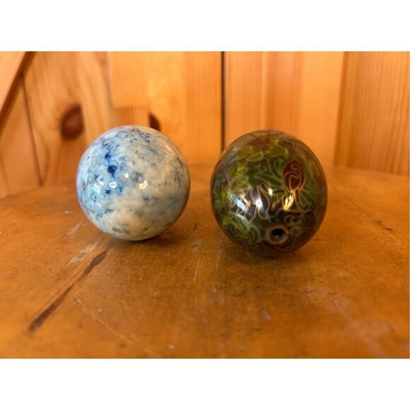 Vintage Chinese Cloisonne Floral Enamel Gold Multi 3", and Blue marble egg (8742 - Picture 2 of 6